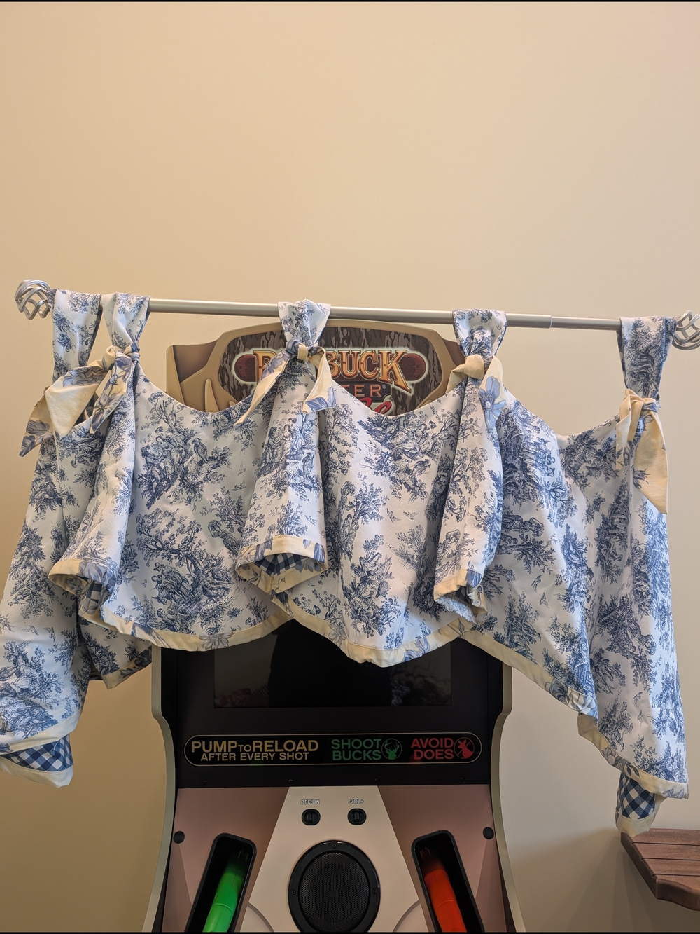 Blue and White Toile Tie-Top Valance
